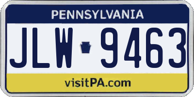 PA license plate JLW9463