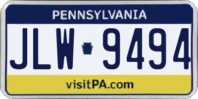 PA license plate JLW9494
