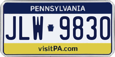 PA license plate JLW9830