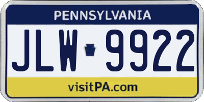 PA license plate JLW9922