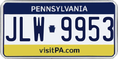 PA license plate JLW9953