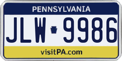 PA license plate JLW9986