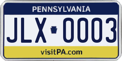 PA license plate JLX0003