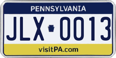 PA license plate JLX0013