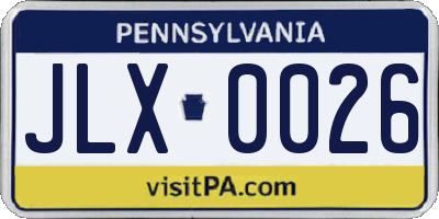 PA license plate JLX0026