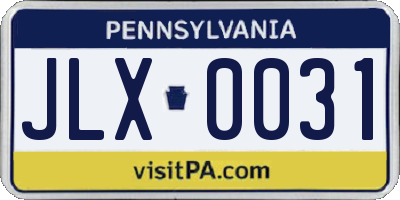PA license plate JLX0031