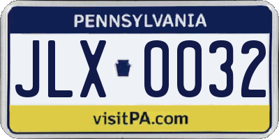 PA license plate JLX0032