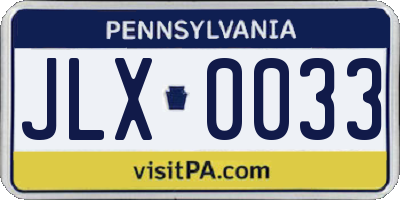 PA license plate JLX0033