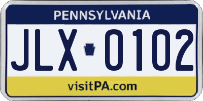 PA license plate JLX0102