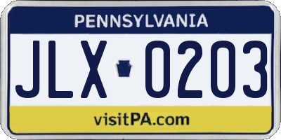 PA license plate JLX0203