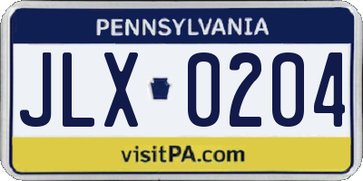 PA license plate JLX0204