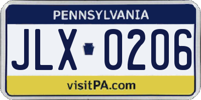 PA license plate JLX0206