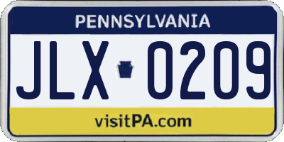 PA license plate JLX0209