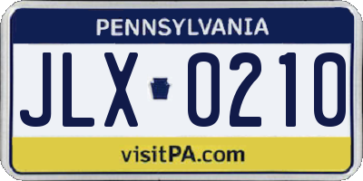 PA license plate JLX0210