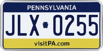 PA license plate JLX0255
