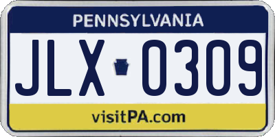PA license plate JLX0309