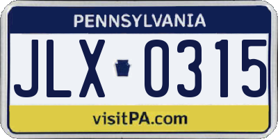 PA license plate JLX0315