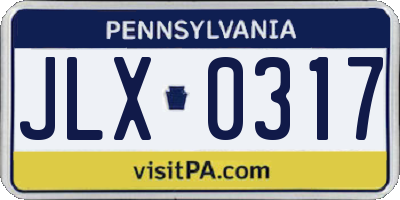 PA license plate JLX0317