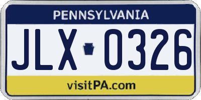 PA license plate JLX0326