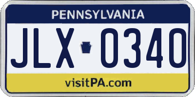 PA license plate JLX0340