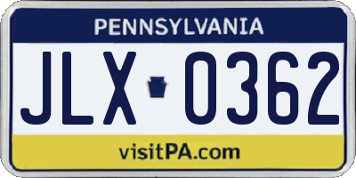 PA license plate JLX0362