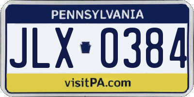 PA license plate JLX0384