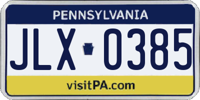 PA license plate JLX0385