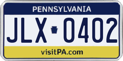 PA license plate JLX0402