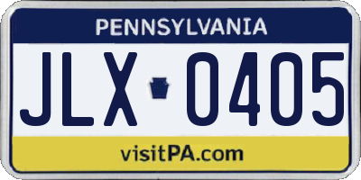 PA license plate JLX0405