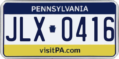 PA license plate JLX0416