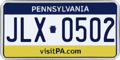 PA license plate JLX0502