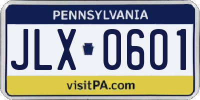 PA license plate JLX0601