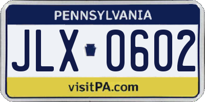 PA license plate JLX0602