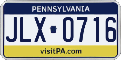 PA license plate JLX0716