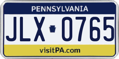 PA license plate JLX0765