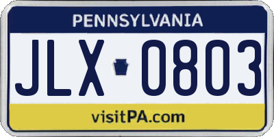 PA license plate JLX0803