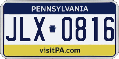 PA license plate JLX0816