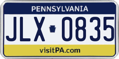 PA license plate JLX0835