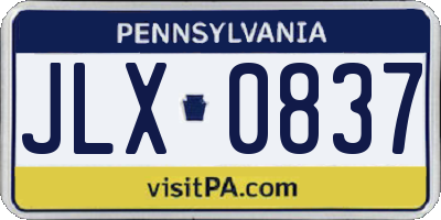 PA license plate JLX0837