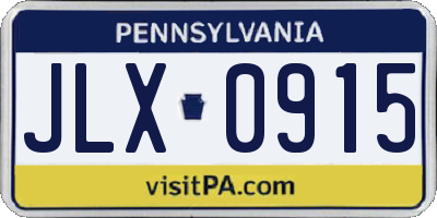 PA license plate JLX0915