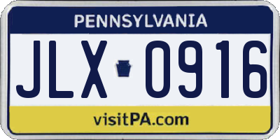 PA license plate JLX0916