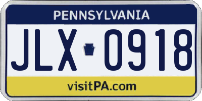 PA license plate JLX0918