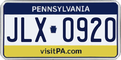 PA license plate JLX0920