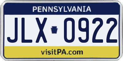 PA license plate JLX0922