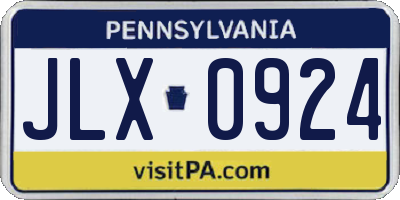 PA license plate JLX0924