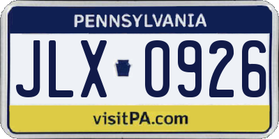 PA license plate JLX0926