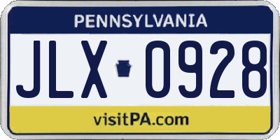 PA license plate JLX0928