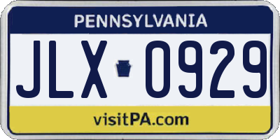 PA license plate JLX0929