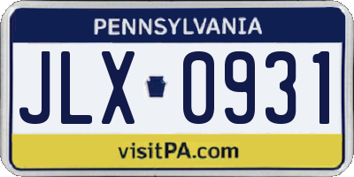 PA license plate JLX0931