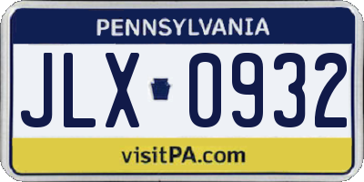 PA license plate JLX0932